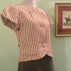 Red Pinstriped Short Sleeve Jack, Halogen, XS